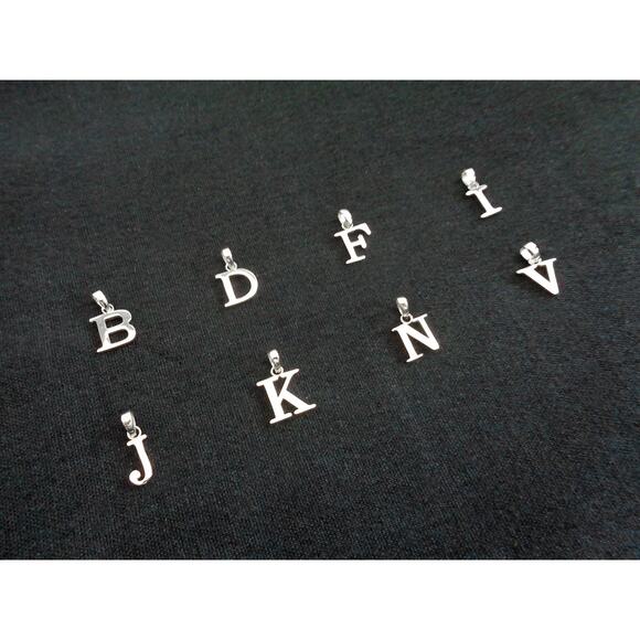 Solid 10K White Gold Dainty Letter Charm Necklace, Real Gold Initial Pendant - Picture 6 of 8